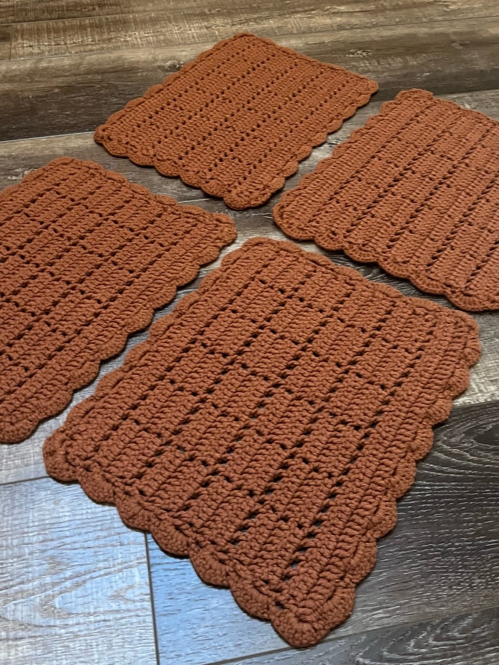 Vintage Handmade Crochet Placemats – Terracotta Brown (Set of 4)